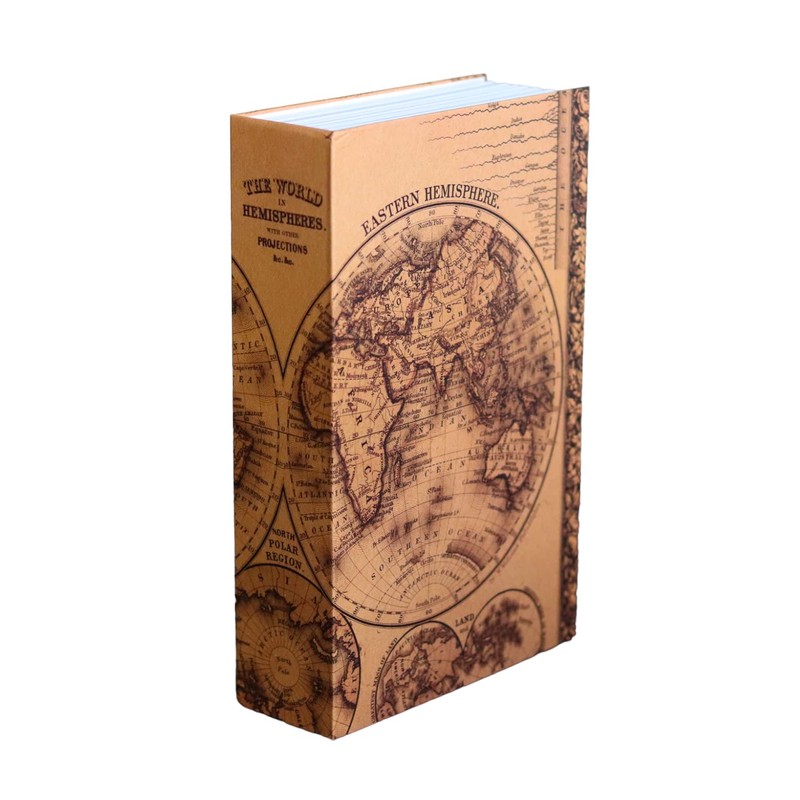 Antique World Map Book Safe Lock Box With Key Lock