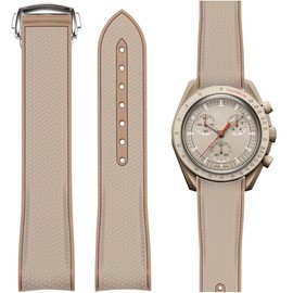 20mm Curved End Rubber Strap Compatible with Omega Seiko Diver Watch Replacement Band Men Women (Beige khaki)