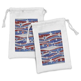 Ambesonne Rustic Fabric Pouch Set of 2, Abstract Design Pattern of Patriotic American Flag USA National Image, Small Drawstring Bag for Toiletries Masks and Favors, 9" x 6", Red Blue and White