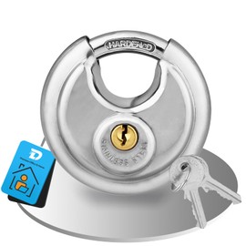 DZSEE Heavy Duty Disc Padlock for Storage Unit, Waterproof Stainless Steel Discus Lock with Key, Cylinder Lock for Storage Locker, Outdoor Gate Security - 1 Pack