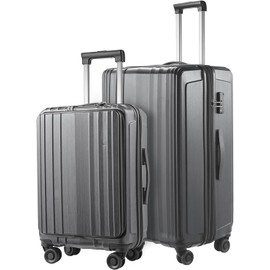 Kaleenie 2 Piece Luggage Set 20/28 Inch, 20” Carry On with Front Pocket, 28” with Expandable Zipper, ABS+PC Hardshell Lightweight Suitcase, Silver Gray