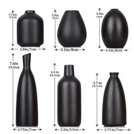Black Ceramic Bud Vases Set of 6, Farmhouse Decor, Fireplace Decor, Mantle & Shelf Decor, Decoration for Living Room, Entrance, Bathroom & Office