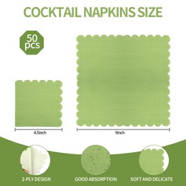 50Pcs Cocktail Napkin, Scalloped Edged Dessert Napkins Disposable Napkins Square Cocktail Napkins for Dinner Wedding Birthday Party Bridal Anniversary Reception Event (Sage Green)