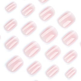 Square Press On Nails Short Fake Nails Nude False Nails With Gradient Design White French Tip Glossy Glue On Nails Full Cover Acrylic Stick On Nails For Women Girls Manicure 24 Pcs