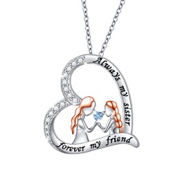 Regalos para hermanas, collar de plata de ley 925 con colgante de corazón grabado Always My Sister Forever My Friend, joyería infinita de corazón para hermana regalos de cumpleaños de hermana, Plata