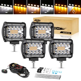 Auxbeam 4 Inch 240W LED Pods, Amber White Fog Light 6 Modes Strobe Lights for Work Truck, Dual Color Combo Offroad Driving Light for Jeep Atv Utv Car, 4 Packs