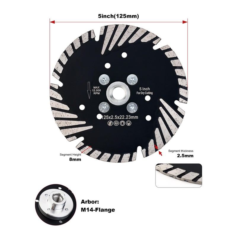 Casaverde 5" Diamond Turbo Cutting Blade 125mm Granite Cutting Disc