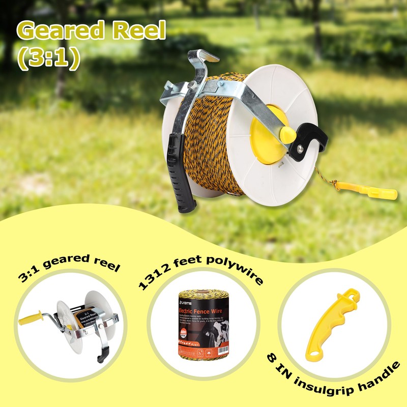 3:1 Geared Electric Fencing Standard Reel with 1640ft Premium Polywire