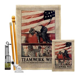 Navy Teamwork Wins Burlap Garden House Flags Kit Armed Forces USN Seabee United State American Military Veteran Retire Small Decorative Gift Yard Banner Double-Sided Made In USA 28 X 40