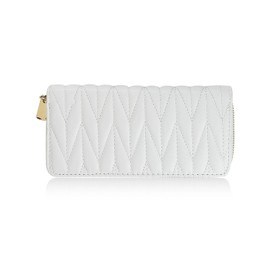 AdiStylinno Women's Purse, PU Leather Large Capacity Long Purse, Fashion Quilted Women Purse with Zip Coin Pocket, 8 Card Slots and 2 Cash Pockets, White, Minimalist
