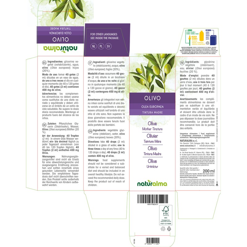 Olive (Olea europaea) Leaves Alcohol-Free Mother Tincture Naturalma | Liquid