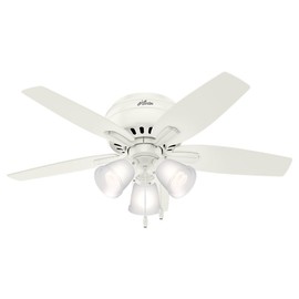 Hunter 51077 Newsome Indoor Low Profile Ceiling Fan with LED Light and Pull Chain Control, 42", Fresh White