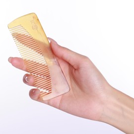 SC123 Real Ox Horn Hair or Beard Mustache Comb, 4.7 inch Handmade Fine Tooth Small Pocket Travel Combs with Anti-static, Detangling, Massage, Scalp Gua sha for Women, Men