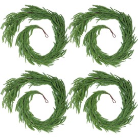 CCPanda 4 Pcs Artificial Norfolk Pine Garlands, Christmas Real Touch Winter Pine Garland, Green Artificial Greenery Cedar Garland for Mantle, Table, Wall, Indoor, Outdoor Christmas Decorations