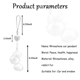 povtii Bling Car Hanging Ornament, Cute Love Heart and Plush Ball Pendant for Auto Rear View Mirror, Lucky Diamond Rearview Mirror Charm for Women Girls, Car Accessories (White, Heart)