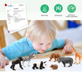 Volnau Mini Safari Animal Toys Figures 12PCS Wild Figurines Miniature for Toddlers Kids Christmas Birthday Gift Plastic Preschool Pack