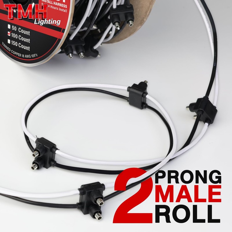 TMH 100 Count of “2-Prong Male” Wire Harness Roll 18
