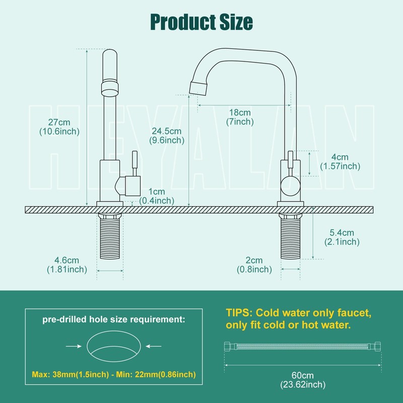 Heyalan Matte Black Faucet Cold Water Only Single Lever Handle
