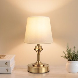 NIORSUN Portables Cordless Table Lamp, 10.2" Battery Operated Lamp, Bedside Table Lamp with Warm White,3 Way Dimmable Touch Desk Lamp for Bedroom Living Room Restaurant Whtie Shade (Gold)