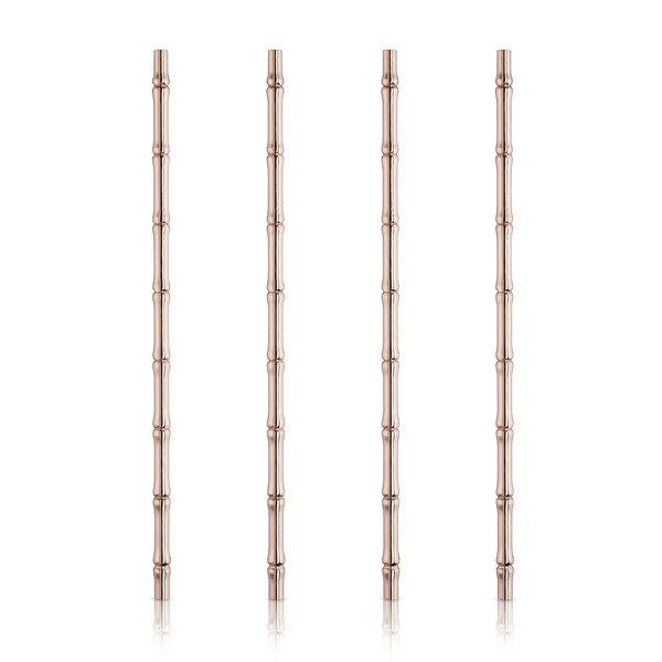 Viski Stainless Cocktail Straws - Reusable Copper Straws - Eco-Friendly Bamboo Finish Metal Drinking Straws 9.5 Inch