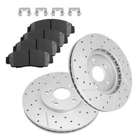 Fraxle Front Drilled & Slotted Disc Brake Rotors and Ceramic Brake Pads kit for 2003-2011 Honda Accord, 1999-2008 Acura TL, CL, TSX