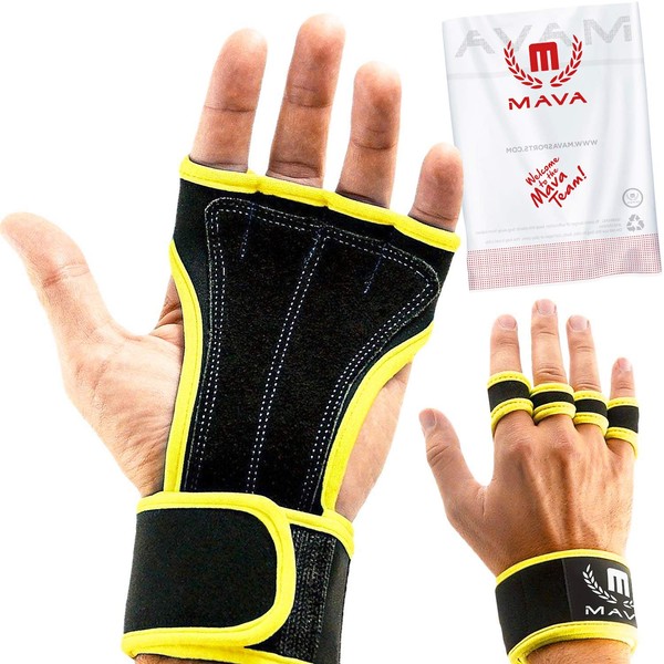 Mava Sports Workout Gloves with Wrist Wraps Support and Full Palm Leather Padding - Perfect for Weight Lifting, Cross Training, Pull Ups, WOD and Powerlifting for Men and Women (Yellow, X-Small)