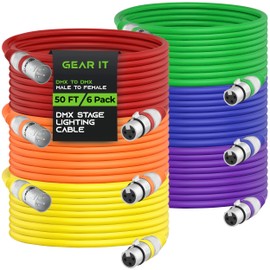GearIT DMX to DMX Stage Lighting Cable (50 Feet, 6-Pack) DMX Male to Female (XLR Compatible) 3-Pin Balanced Shielded for DJ LED Moving Head Par Light, Mic Mixer, Recording Studio, Podcast - 50ft