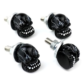 Bashineng Skull License Plate Screw Decoration 4 Pcs/Set Universal Car Truck Motorcycle License Plate Frames Bolts Fasteners Trim Replacement Kit (Black)