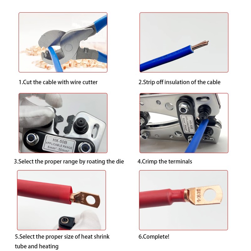 Cable Lug Crimping Tool with 200Pcs Copper Wire Lugs, Battery