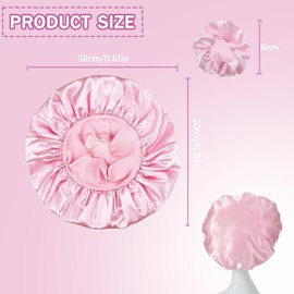 Lxtness Silk Cap, Pink Silk Cap, Adjustable Hair Cap with Pink Satin Hair Elastics, Non-Slip Silk Head and Hair Cover, Night Hat for Curly Hair with Elastic Band