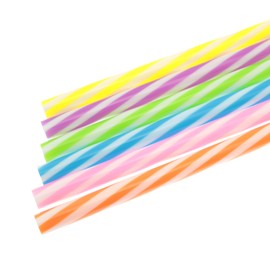 Lind Kitchen Bicolor Spiral Stripe Reusable Plastic Straight Straws Colorful 9in + Brush