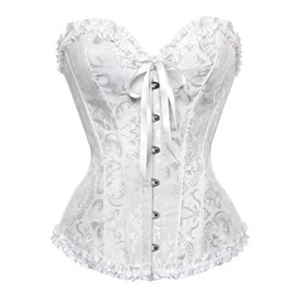 Moonight White Corset Top Floral Renaissance Corset Womens Lace Up Boned Overbust Corset Bustier White XL