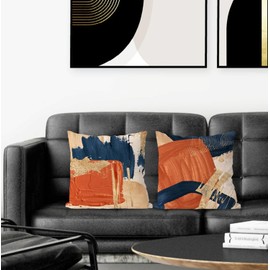 Supwhd Navy Blue Terracotta Gold and Orange Throw Pillow Covers 20x20 Set of 2,Modern Boho Abstract Art Pillow Covers for Bedroom Living Room, Modern Home Decor, Boho Room Decor