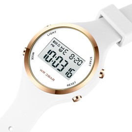 Women LED Display Elecreonic Watch Fashion Chrono Alarm Digital Clock Woman Outdoor Sport Wirstwatch (White)