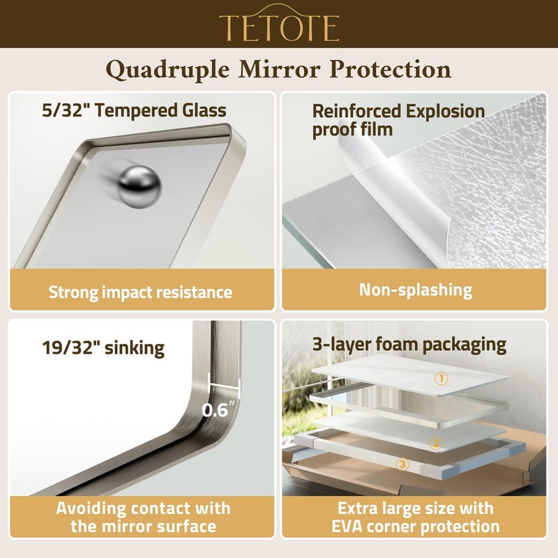 TETOTE Brushed Nickel Bathroom Mirror 20 x 30 Brushed Nickel
