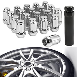 20 PCS M12x1.5 Lug Nuts, 6 Spline Lug Nuts Set, Chrome Spline Lug Nut Black with 1 Socket Key for Honda Civic Accord CRV Acura TSX Chevy Impala Malibu (Silver)