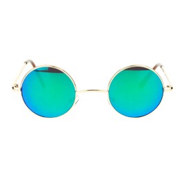 Retro Extra Small Round Circle Mirrored Lens 70s Groovy Hippie Sunglasses Gold Green