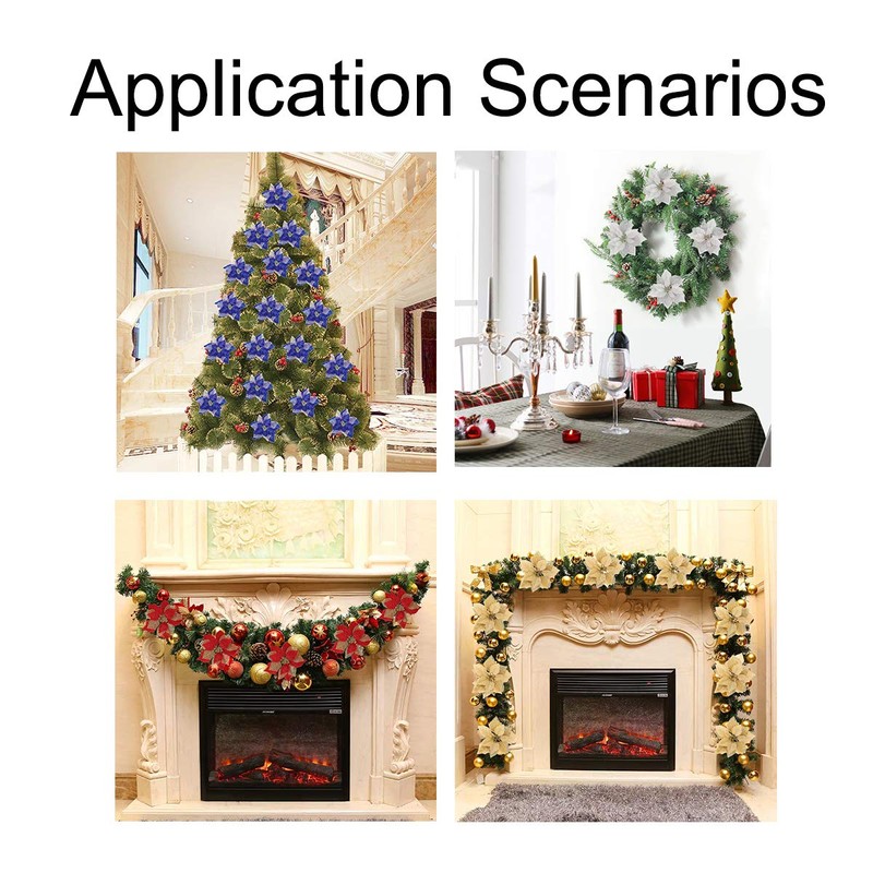 Jim`s cabin Artificial Flowers Pack of 12 Glitter Poinsettias for