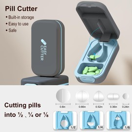Pill Cutter | Pill Splitter for Small or Large Pills | Design in The USA| Cuts Vitamins | Pill Splitter with Buckle Design Easy to Open | Detachable pad Easy to Clean(‌Azure‌)
