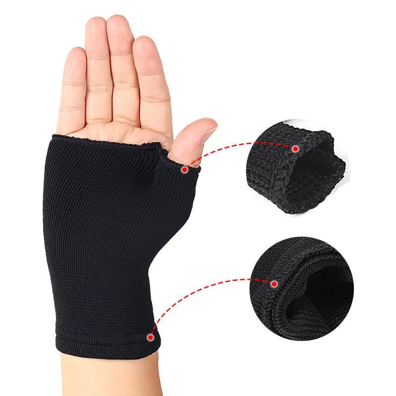 Fingerless Compression Gloves, Black, Elastic Support Wrist Brace, 1 Pair