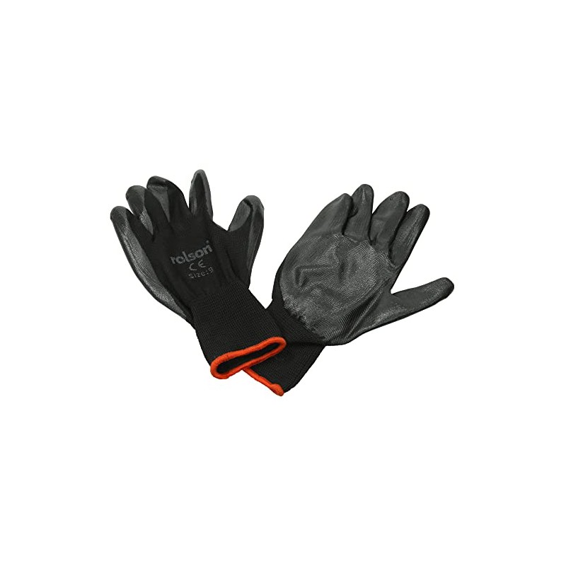 Rolson 60662 4 Pairs Black Nitrile Coated Gloves
