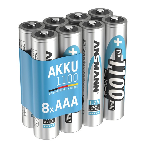 Ansmann AAA Rechargeable Batteries 1100mAh high-Capacity high-Rate Rechargeable NiMH AAA Battery for Flashlight etc. (8-Pack) (5035232-590)