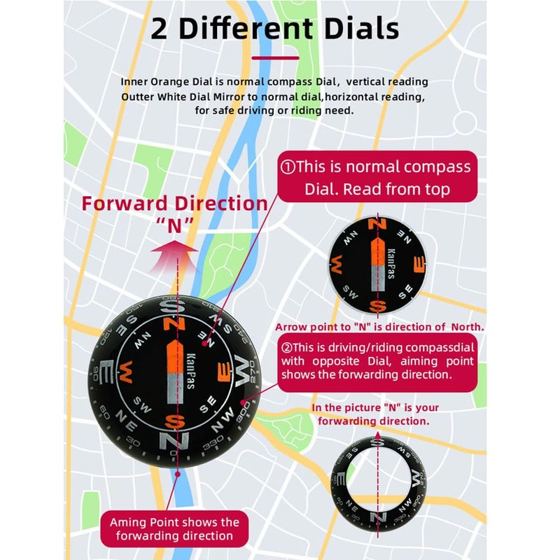 KanPas Dashboard Compass Ball with Double Dials for Cars Boats