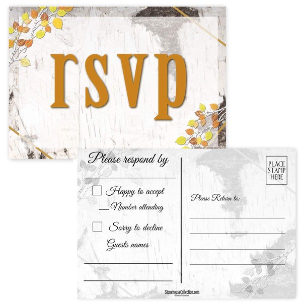 Stonehouse Collection | 50 Burch Wood RSVP Postcards | Great For Weddings, Baby Showers, Birthdays, and Graduations | Reply in Style