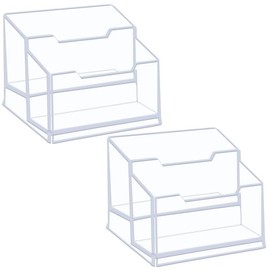 heavenlife 2 Pack Acrylic Business Card Holders, 2 Tiers Clear Business Card Holder Stand, Card Display Desk Stand Holder for Office School Home Desk Tidy, Hold Up 200 Cards