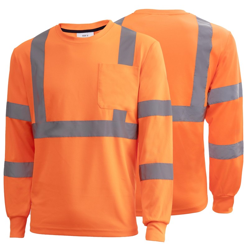 Safety shirt long sleeved high visibility reflective breathable T-shirt with