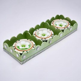 3 Pcs Extra Large Handmade Traditional Terracotta Diwali Diya wax filled with Tray | Teracotta Oil Lamp / Diya for Puja, Diwali, Home Decor | Indian Festival Decoration | Multicolor | Idle for Gifting