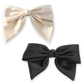 XPEX 2 Pack Bow Hair Clips for Women French Fabric Bow Hair Clips for Women Hair Clips with Bow Elegant Hair Accessories for Girls and Kids (Black and Beige)