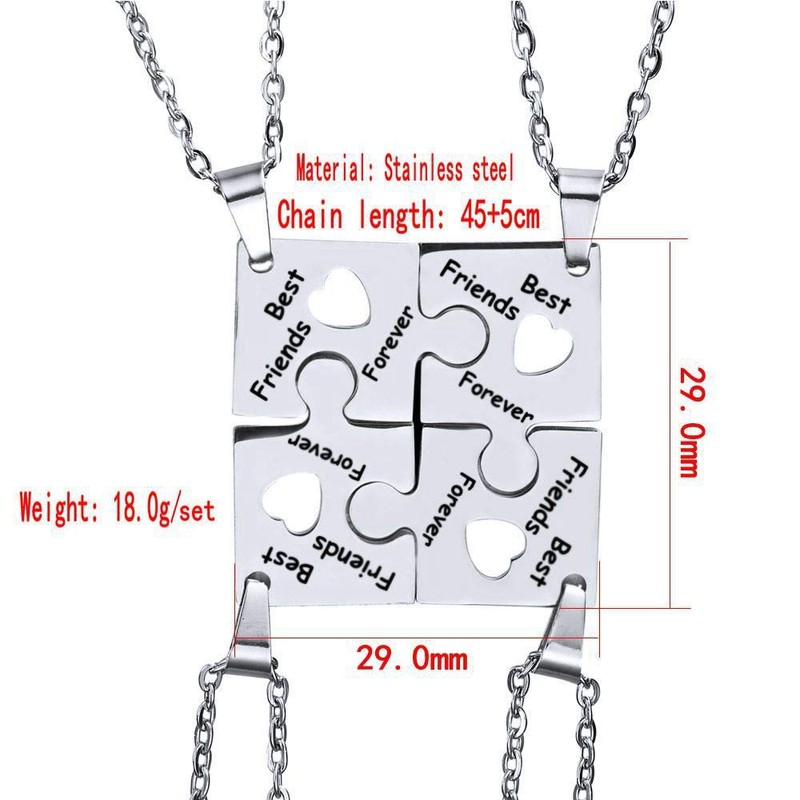 Yocoyee Multi Puzzles Best Friends Forever Necklaces Stainless Steel Engraved