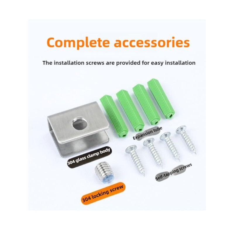 ZAXPHUMAX Stainless Steel Glass Clip Bracket 304, 3 Sizes (1/4”